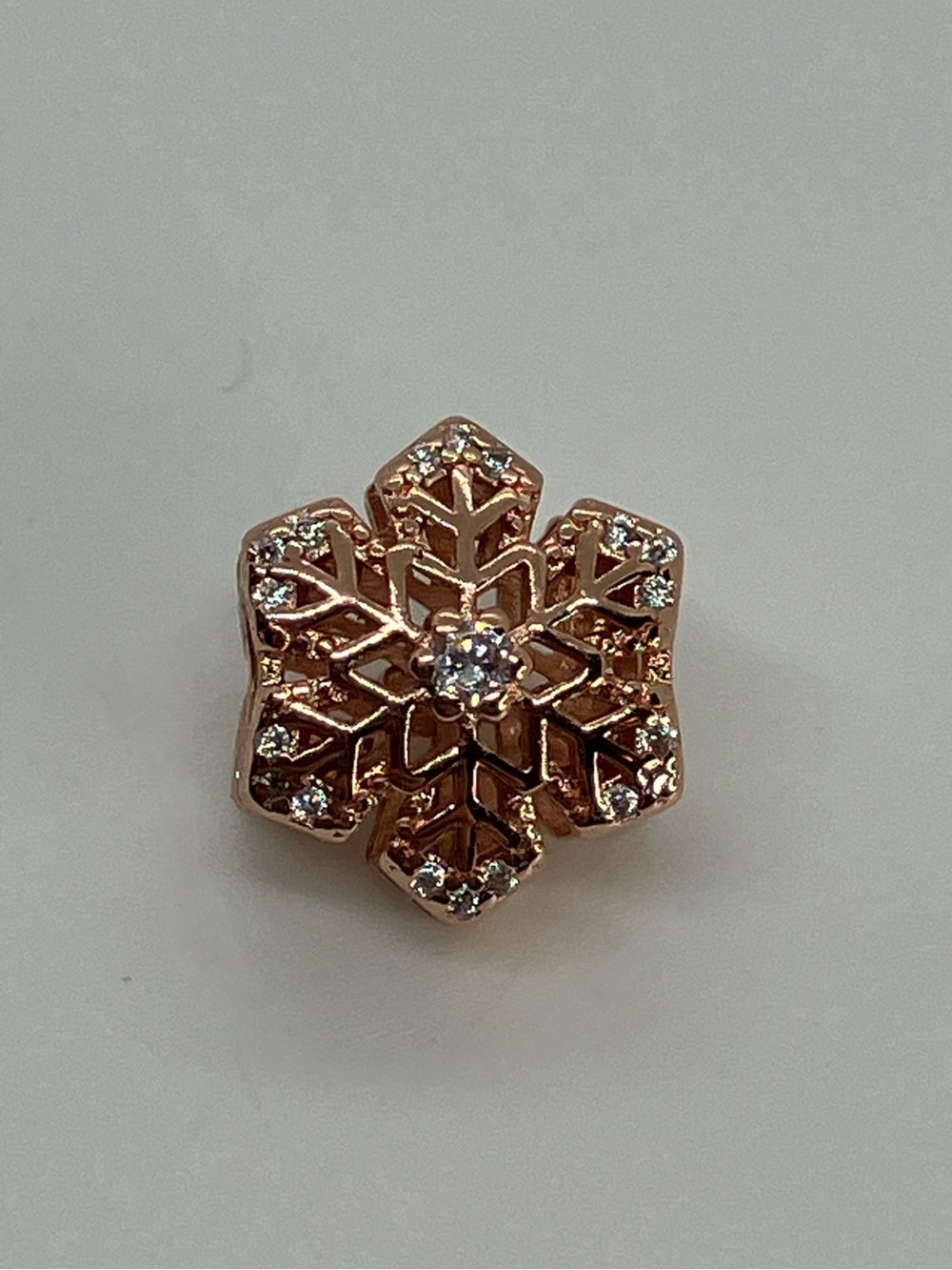925 Rose Gold Tone Sterling Silver & Cz Snowflake Charm Fits Pandora